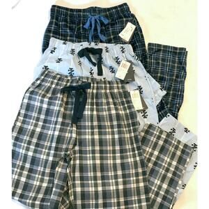 Bundle of 3 - Izod Mens Pajama Pants NWT Sz. Small Blue Plaid & Stripes Pockets